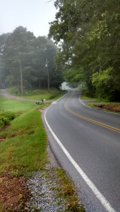 Quiet country road, early morning dew.  This is work....
